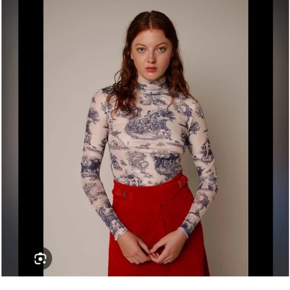 Rachel Antonoff Lillian Mesh Turtleneck in Toile Manhunt, S - Picture 2 of 6